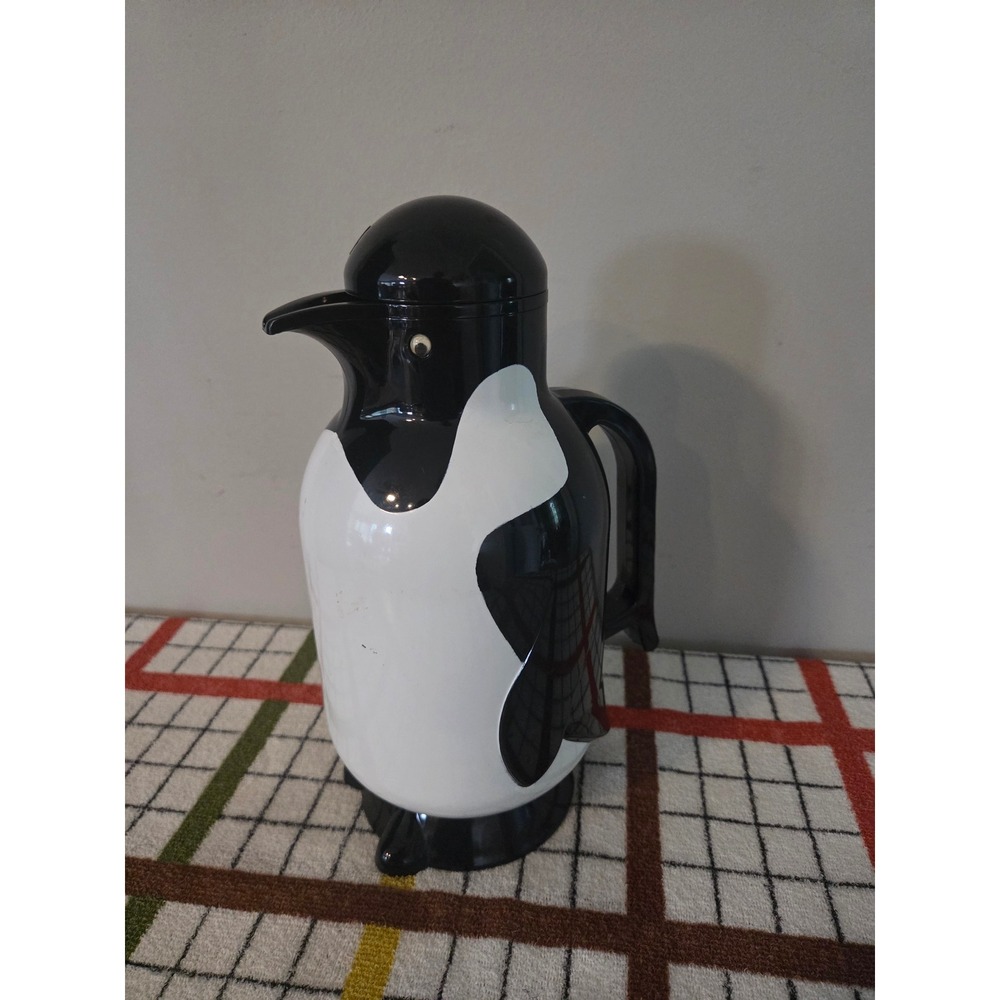 Vintage Metrokane Penguin Thermal Carafe Pitcher Black White Insulated Server